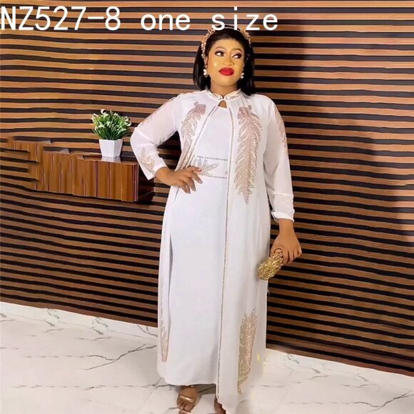 2 Piece ladies elegant white dress- sequence and long sleeve maxi length cape - Picture 3 of 10